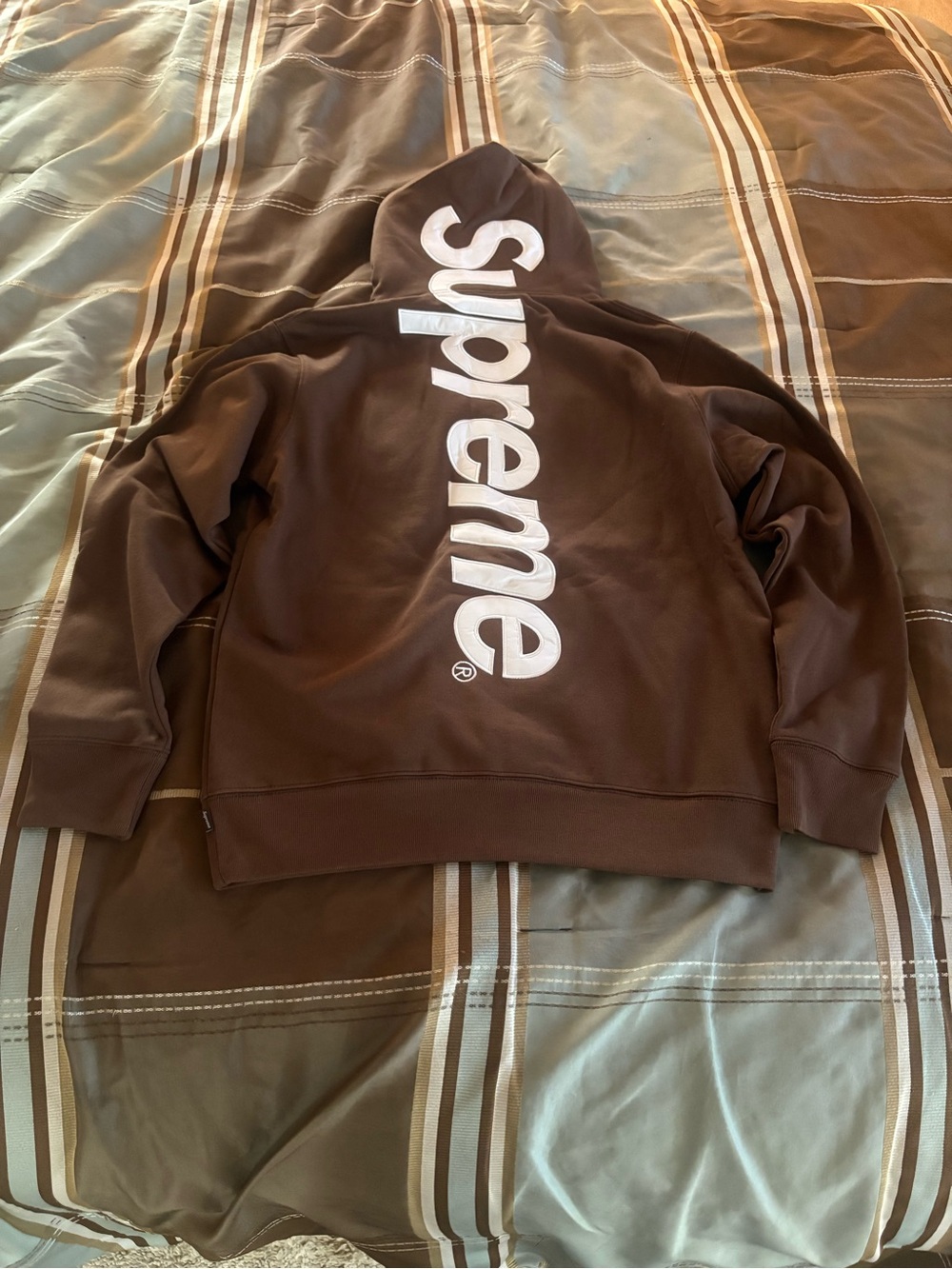 Brown Supreme satin appliqué hoodie